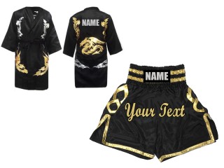 Personalized Kanong Custom Boxing Robe and Boxing Shorts : Black/Gold
