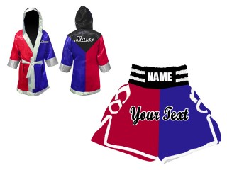 Kanong Custom Boxing Robe and Boxing Shorts : Black/Blue/Red