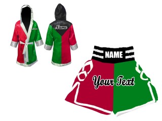Kanong Custom Boxing Robe and Boxing Shorts : Black/Green/Red