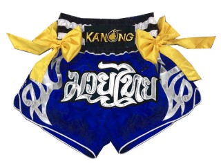 Kanong Ribbon Muay Thai boxing Shorts : KNS-127-Blue