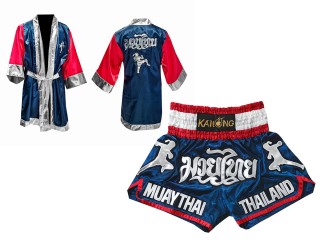 Personalized Muay Thai outfit - Boxing Robe and Muay Thai Shorts : Navy