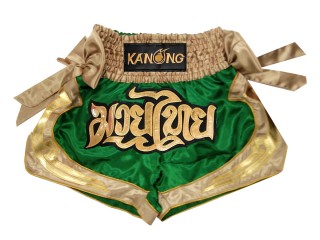 Kanong Ribbons Muay Thai boxing Shorts : KNS-132-Green