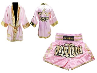 Personalized Kanong Boxing Fight Robe and Muay Thai Shorts : 121-Pink