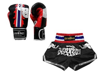 Product Set Matching Muay Thai Gloves and Shorts : Set-125-Black