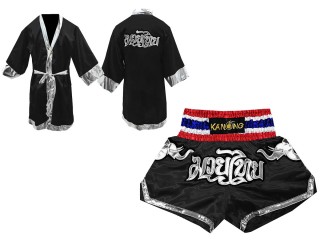 Personalize Kanong Boxing Fight Robe and Muay Thai Shorts : 125-Black
