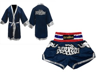 Personalized Muay Thai outfit - Boxing Robe and Muay Thai Shorts : 125-Navy