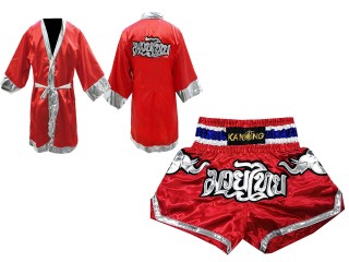 Personalize Kanong Boxing Fight Robe and Muay Thai Shorts : 125-Red