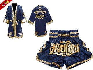 Kanong Boxing Fight Robe and Muay Thai Shorts for Kids : Model 121-Navy
