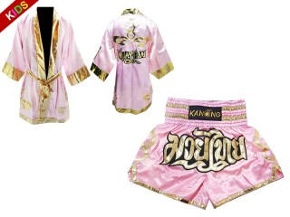 Kanong Boxing Fight Robe and Muay Thai Shorts for Kids : Model 121-Pink